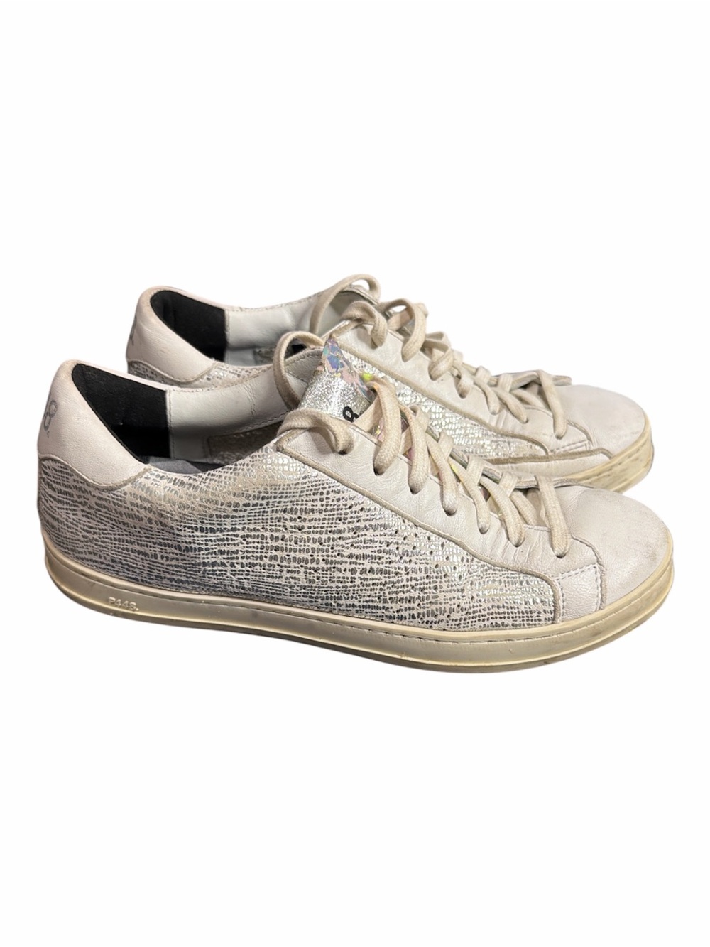 P448 Leather Lace-Up Sneakers silver design size 38